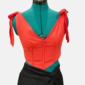 Red Crop Halter Corset Top 100% cotton Size M